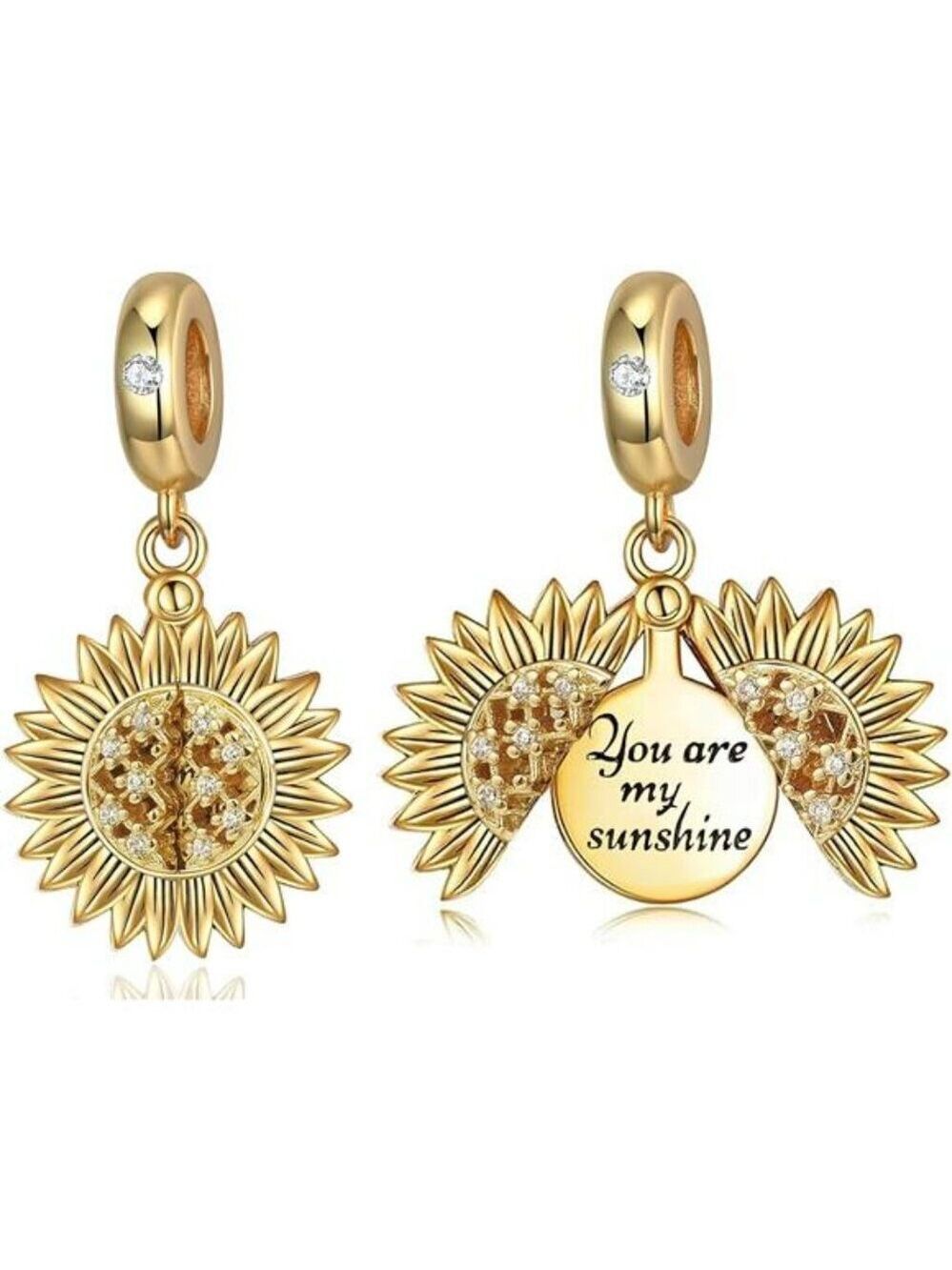 Sunflower dangle charm for bracelet gold plated zircon fit pandora jewelry gift